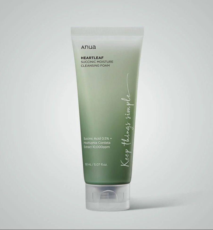 Anua Heartleaf Succinic Acid Moisture Cleansing Foam for acne prone skin pore care and gentle deep cleansing