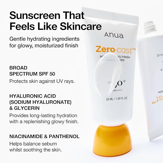 Anua Zero-Cast Moisturizing Finish Sunscreen,SPF 50,50ml