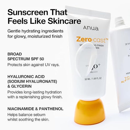 Anua Zero-Cast Moisturizing Finish Sunscreen,SPF 50,50ml