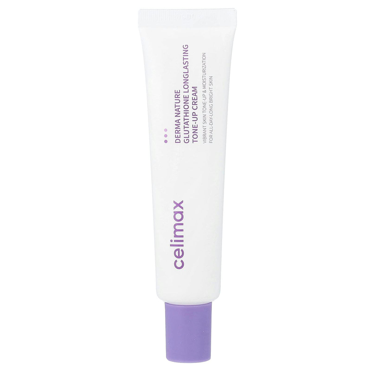 Celimax Derma Nature Glutathione Longlasting Tone-Up Cream in a White Tube with Purple Cap for a Brighter-Looking Complexion