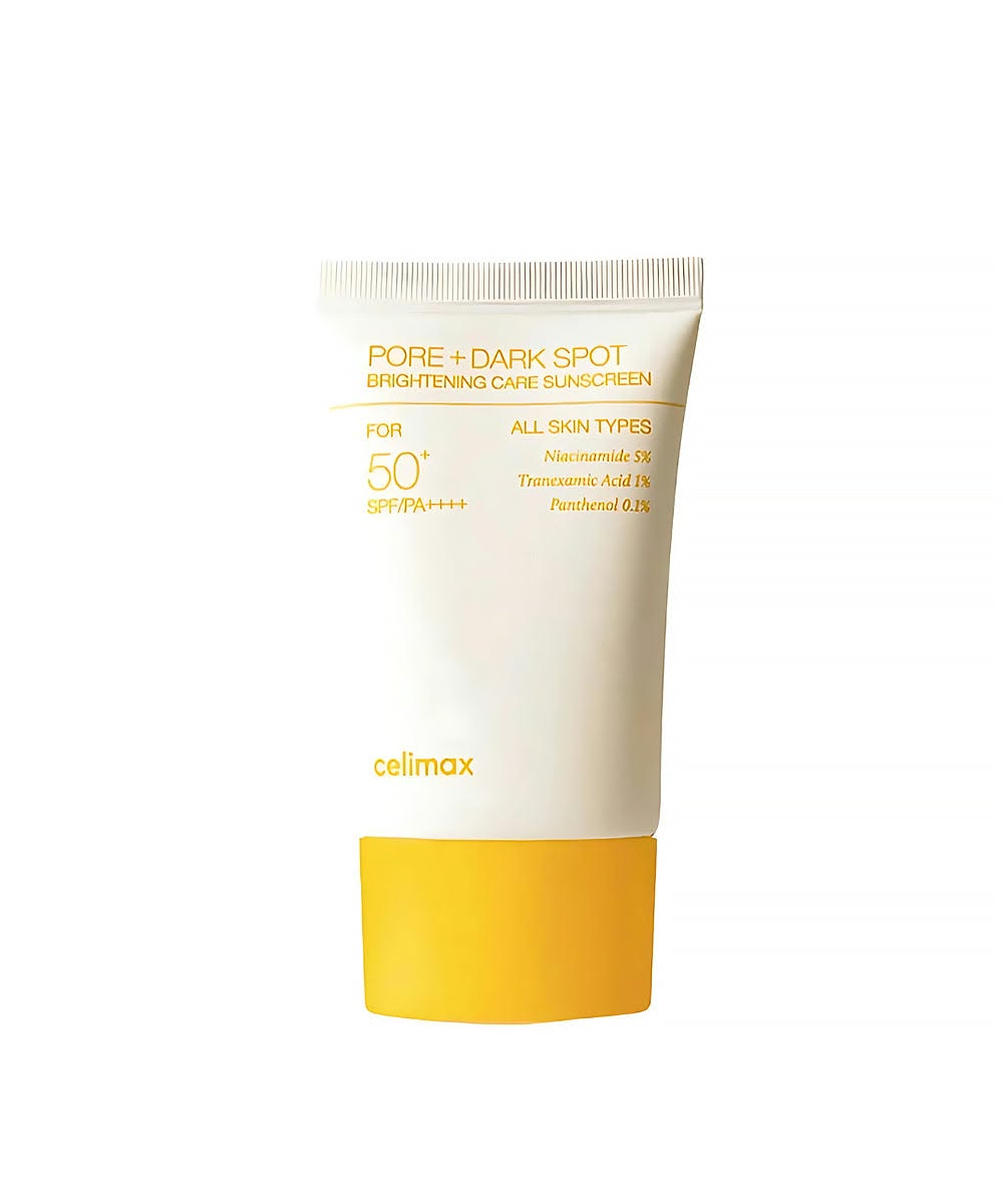 Celimax Pore + Dark Spot Brightening Care Sunscreen SPF50+ PA++++ 50ml White and Yellow Tube with Niacinamide and Tranexamic Acid