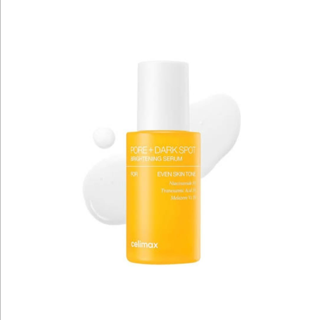 Celimax Pore + Dark Spot Brightening Serum in an Orange Bottle for Dark Spots, Visible Pores, and Uneven Skin Tone