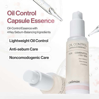 Celimax Oil Control Capsule Essence 30ml in a White Bottle with Oil-Control Capsules for Oily and Combination Skin